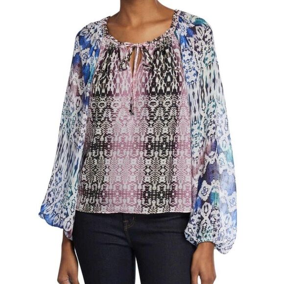 Ramy Brook Kayden 100% Silk Drawstring Tie Snakeskin Print Blouse - Small - Picture 1 of 5